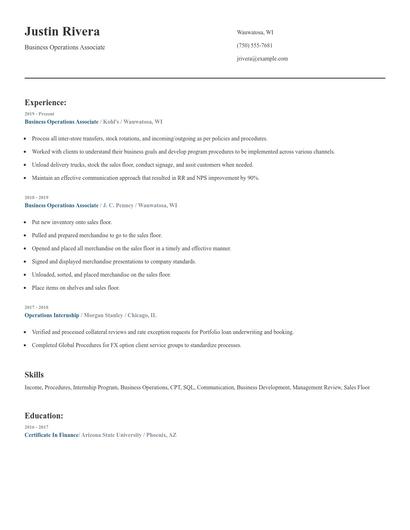 Business Operations Associate Resume