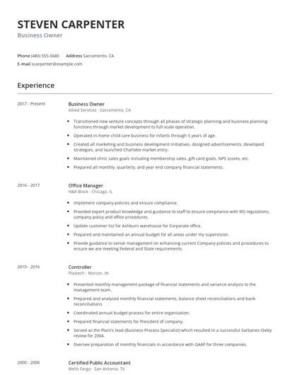 Business Owner Resume