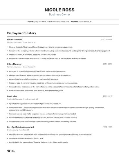 Business Owner Resume