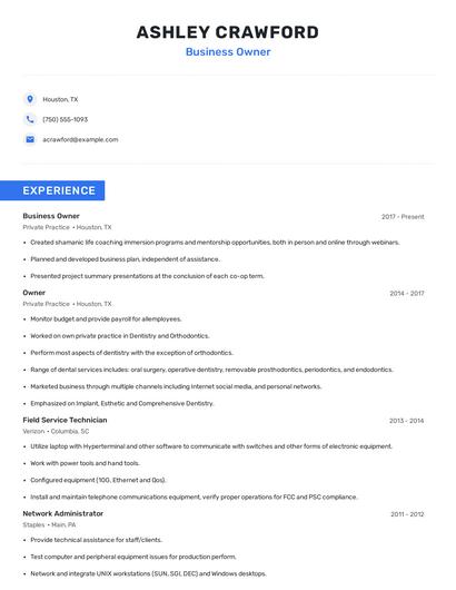 Business Owner Resume