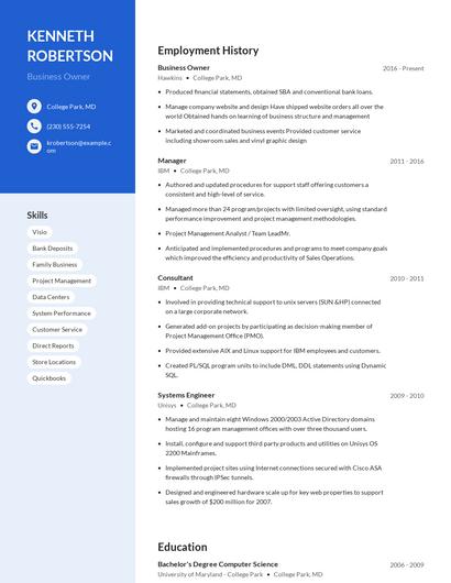 Business Owner Resume
