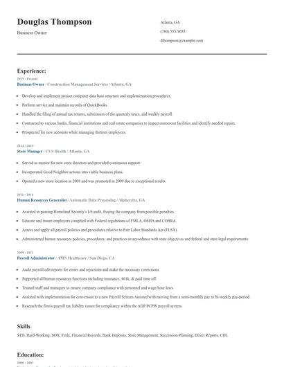 Business Owner Resume