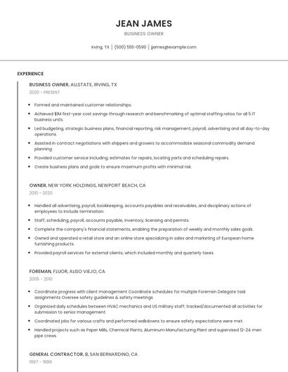 Business Owner Resume