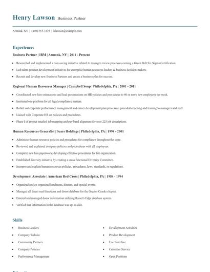 Business Partner Resume