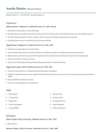 Business Planner Resume