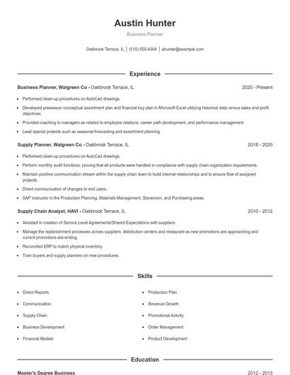 Business Planner Resume