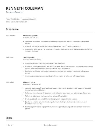 Business Reporter Resume
