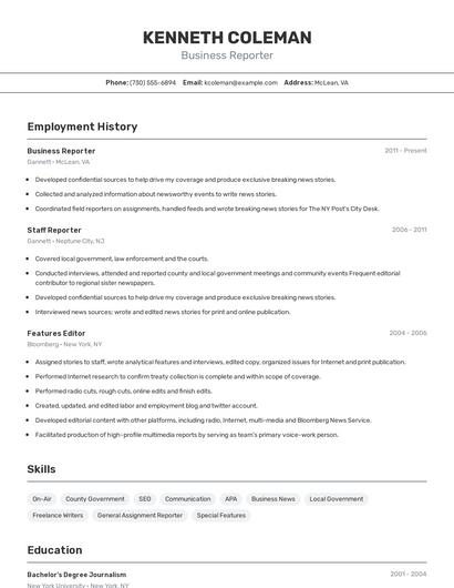 Business Reporter Resume