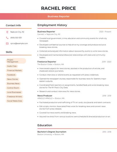 Business Reporter Resume