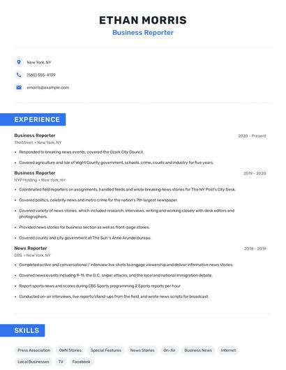 Business Reporter Resume