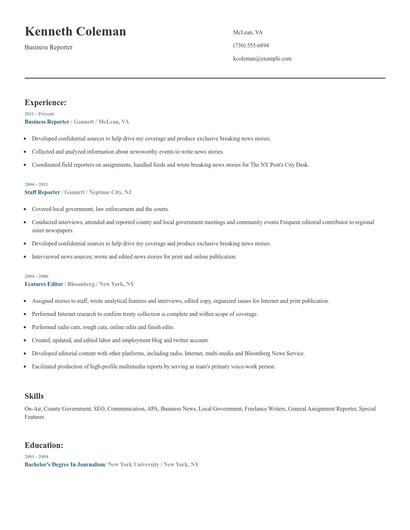 Business Reporter Resume