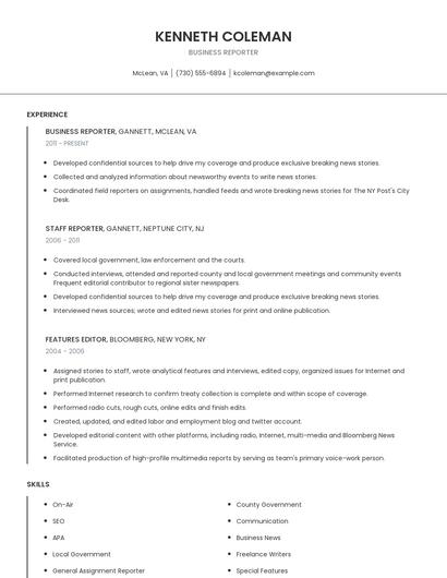 Business Reporter Resume