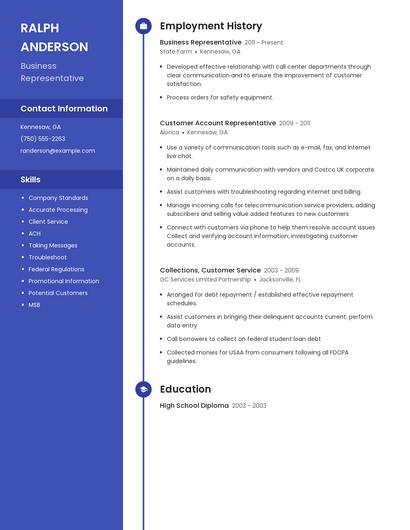 Business Representative Resume
