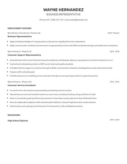 Business Representative Resume