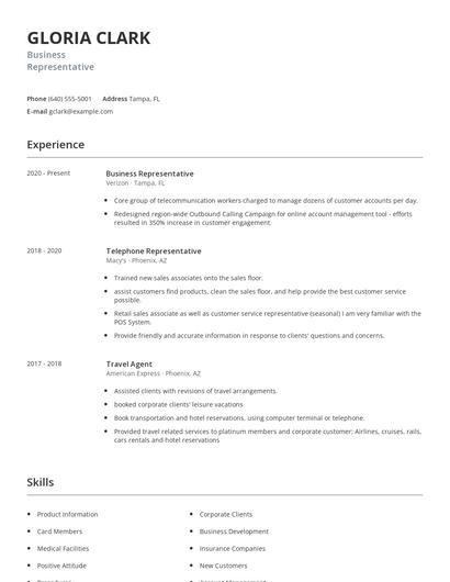 Business Representative Resume