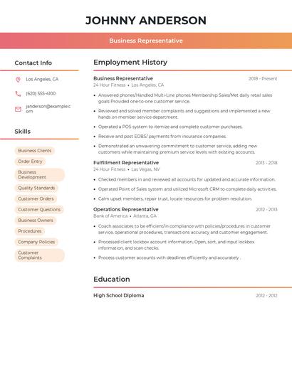 Business Representative Resume