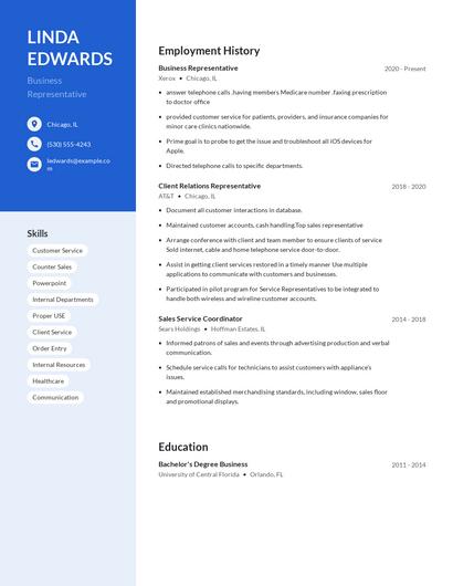 Business Representative Resume