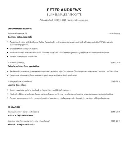 Business Sales Associate Resume