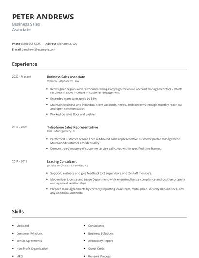Business Sales Associate Resume