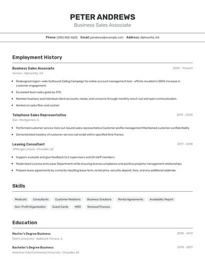 Business Sales Associate Resume