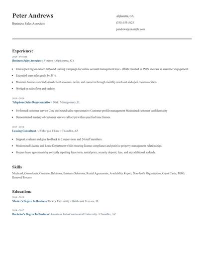 Business Sales Associate Resume