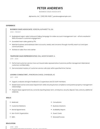 Business Sales Associate Resume