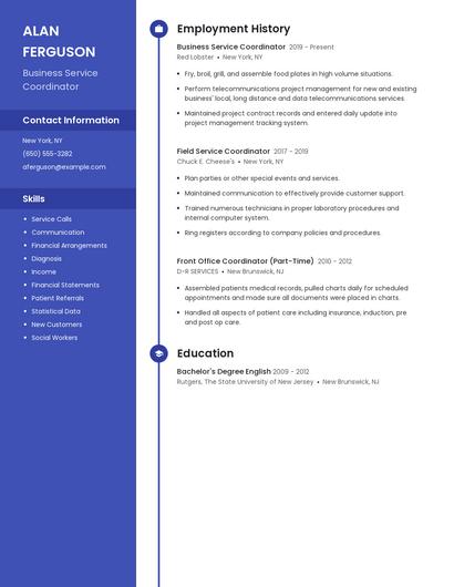 Business Service Coordinator Resume