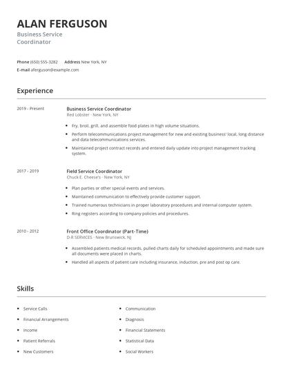 Business Service Coordinator Resume