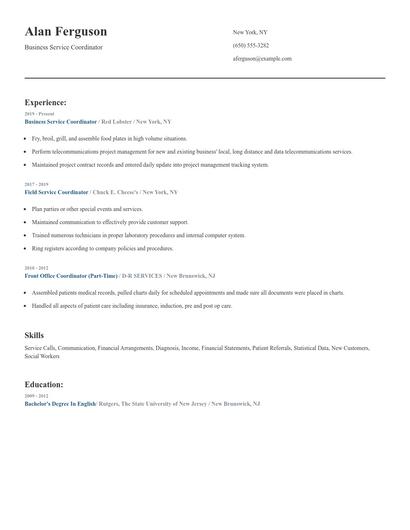 Business Service Coordinator Resume