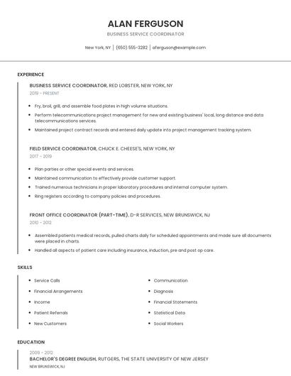 Business Service Coordinator Resume