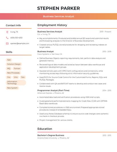 Business Services Analyst Resume