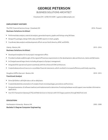 Business Solutions Architect Resume
