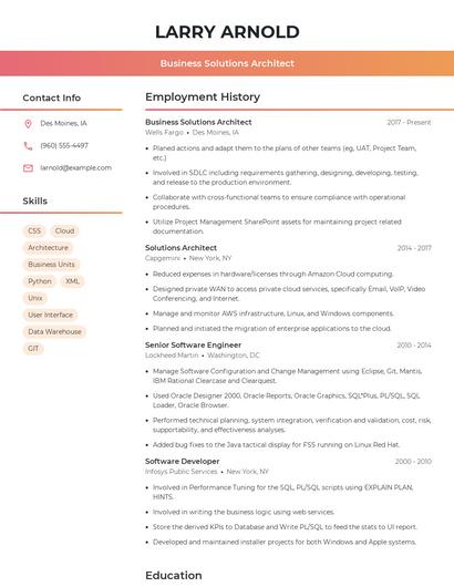 Business Solutions Architect Resume
