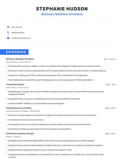 Business Solutions Architect Resume