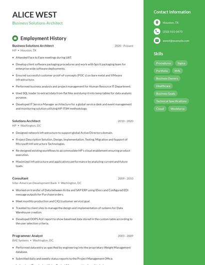 Business Solutions Architect Resume