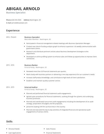 Business Specialist Resume