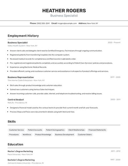 Business Specialist Resume