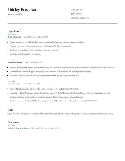 Business Specialist Resume