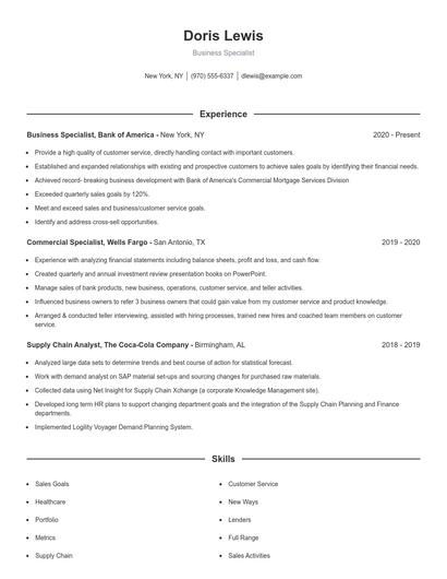 Business Specialist Resume