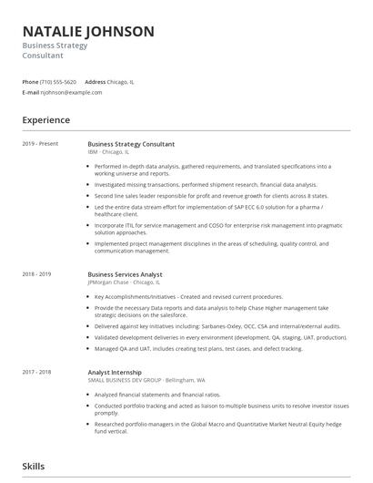 Business Strategy Consultant Resume