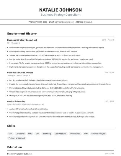 Business Strategy Consultant Resume
