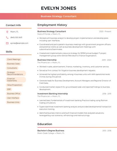 Business Strategy Consultant Resume