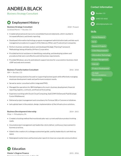 Business Strategy Consultant Resume