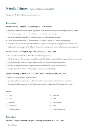 Business Strategy Consultant Resume
