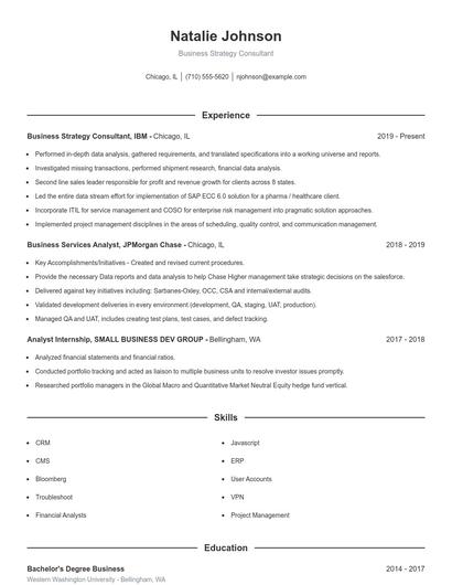 Business Strategy Consultant Resume