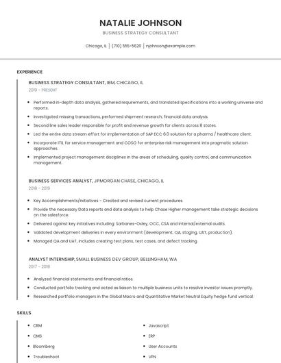 Business Strategy Consultant Resume