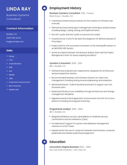 Business Systems Consultant Resume