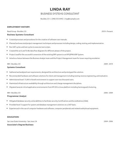Business Systems Consultant Resume