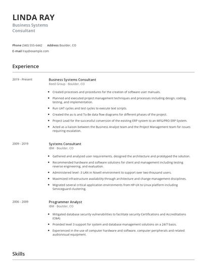 Business Systems Consultant Resume