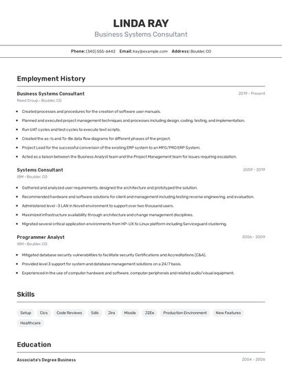 Business Systems Consultant Resume